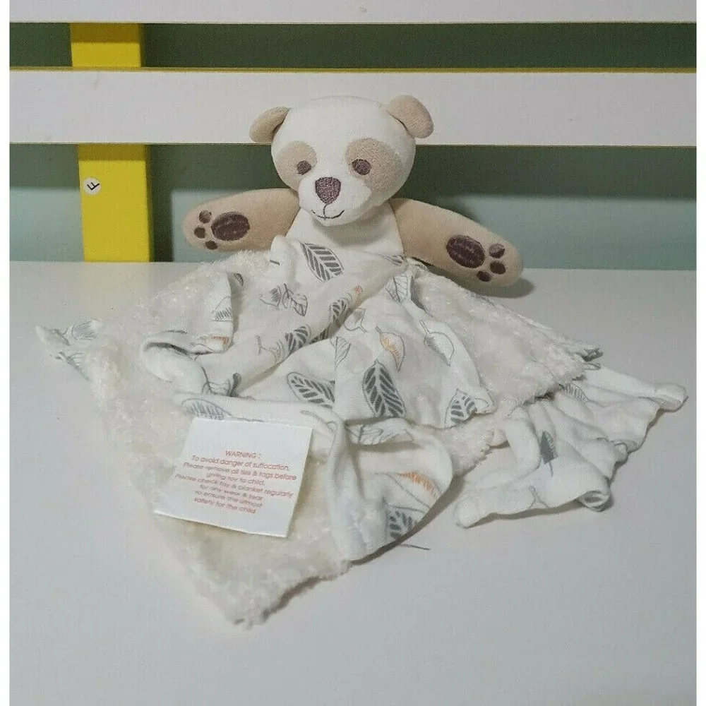 BABY SECURITY BLANKET BUBBA BLUE TEDDY BEAR HEAD LEAF PATTERNS - Picture 1 of 2